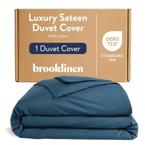 Brooklinen Luxury Sateen Duvet Cover 100 Cotton TwinTwin XL Size in Abyss Blue with ExtraLong Corner Ties and Button Closure Best TwinTwin XL Duvet Covers