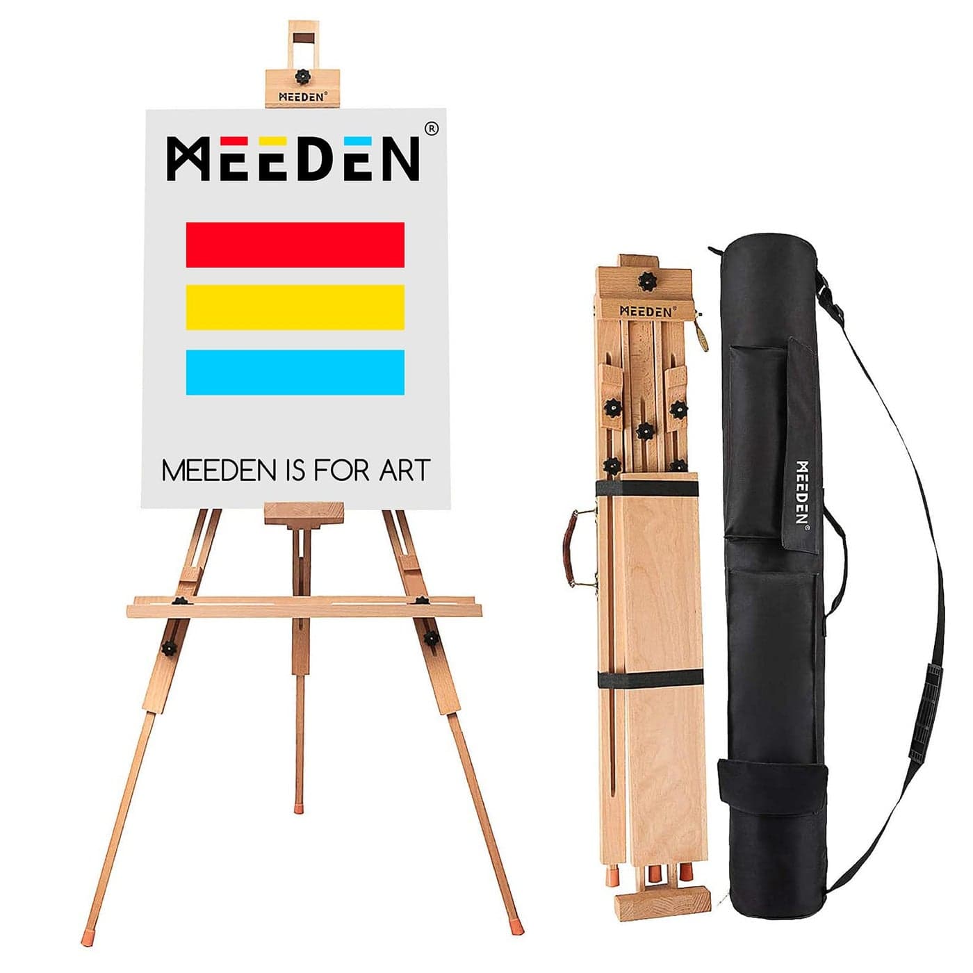 MEEDEN Tripod Field Painting Easel with Carrying Case Solid Beech Wood Universal Tripod Easel Portable Painting Artist Easel Perfect for Painters Students Landscape Artists Hold Canvas up to 44