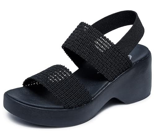 Skechers Women's CALI DAY, Woven Stretch Double Band Sling Back, Black/Black, 11M
