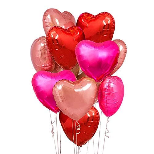 Upgraded Rose Gold and Red Balloons Pack of 15 Heart Shaped Foil Balloons for Valentines Day Wedding Birthday Bridal Shower Baby Shower Decorations