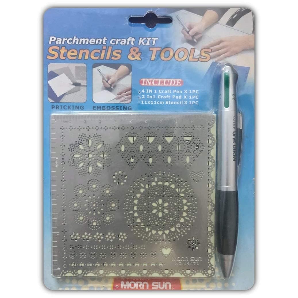 Eoast MornSun Parchment Craft Kit Stencils and Tools 3 pcs Set for Embossing Pricking and Cutting Along with Stencil Design Vary