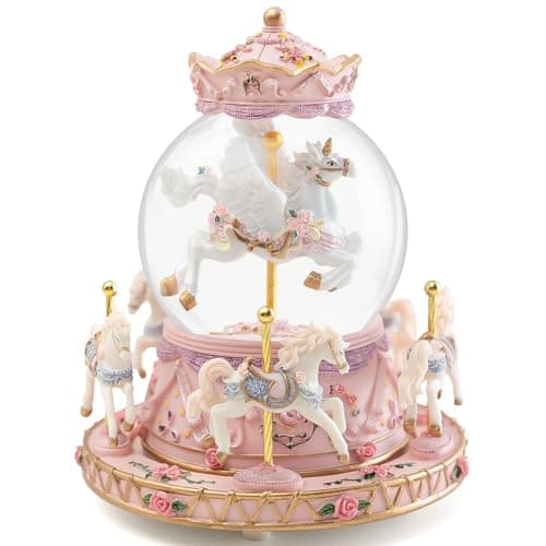 Music Box Unicorn Carousel Horses Snow Globe Gifts, Birthday Gift for Daughter Girls Women, Musical Carousel for Wife Friend Sister Anniversary Christmas Play You are My Sunshine