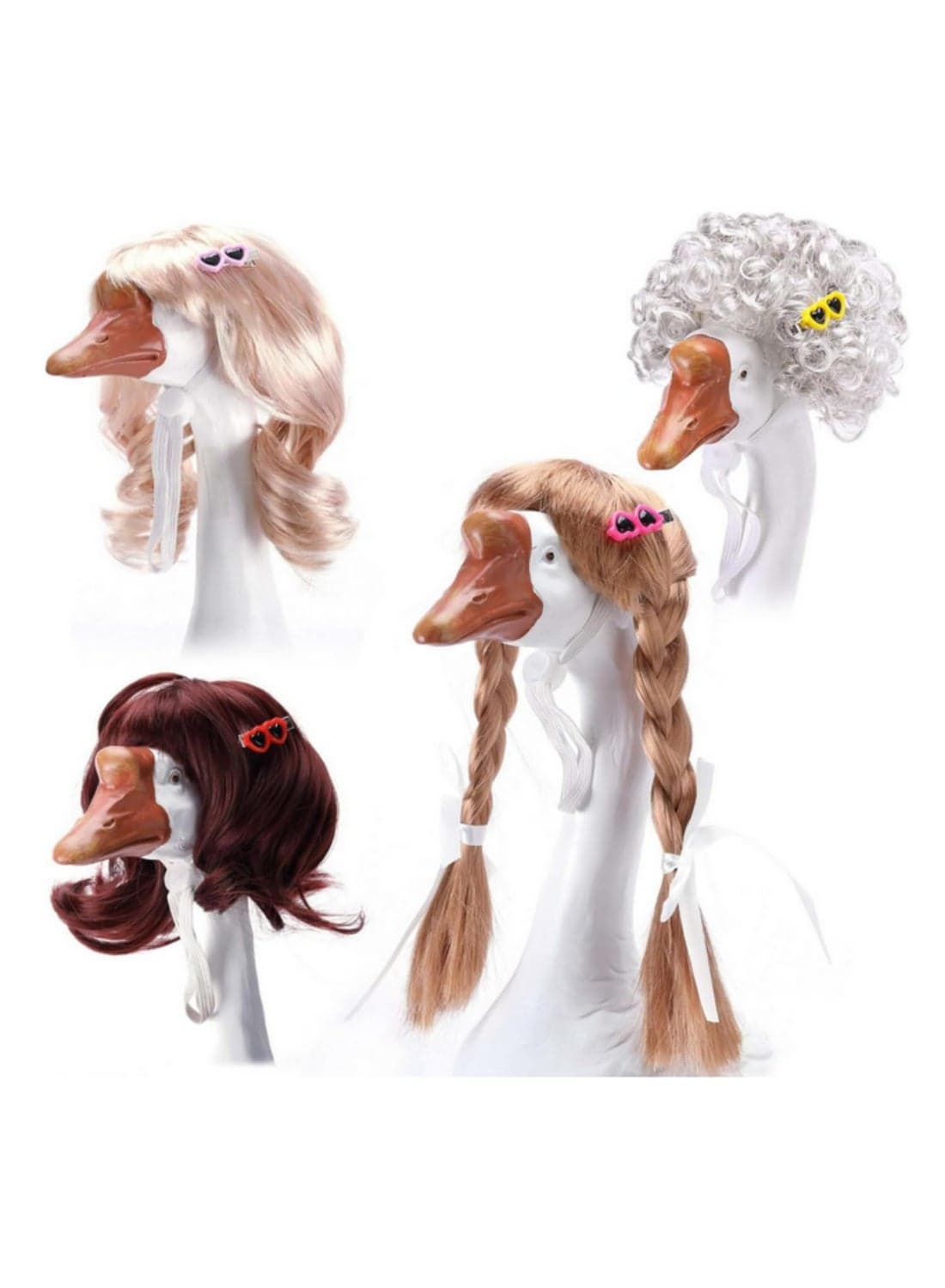 4Pcs Porch Goose Wigs with 4 Hair Clips Cute Braided Wig Outfit Costume for Lawn Goose Statues Funny Garden Patio Decor Outdoor Yard Decoration for Cement Goose