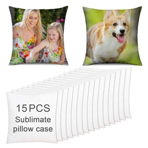 OKBA 15 pcs Sublimation Blanks Pillow Cases 16"x 16" White Cushion Covers Glossy Satin Pillow Covers Heat Transfer DIY Custom Picture