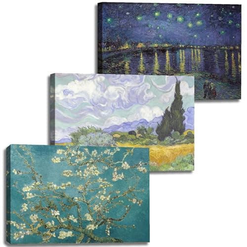 Vincent Van Gogh Canvas Wall Art - Starry Night | Almond Blossom | Wheat Field with Cypresses Paintings, Classic Artwork Picture Poster Prints for Home Decor 12"x16"x 3Pcs
