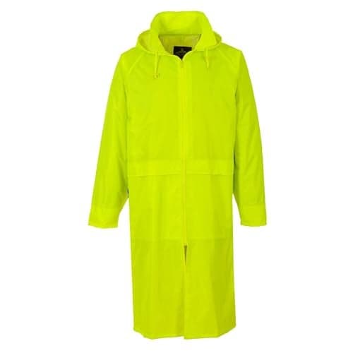 Portwest S438 Classic Hooded Rain Coat with Long 47" Waterproof Protection, Yellow, XXL