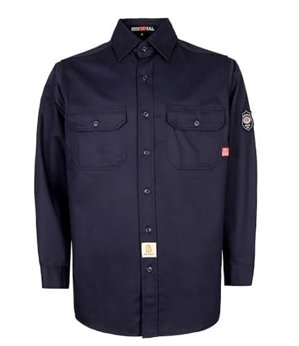 BOCOMAL FR 6.25oz Lightweight Summer Flame Resistant Shirt - Navy Men's Fire Retardant, Button-Down Collar, Relaxed Fit