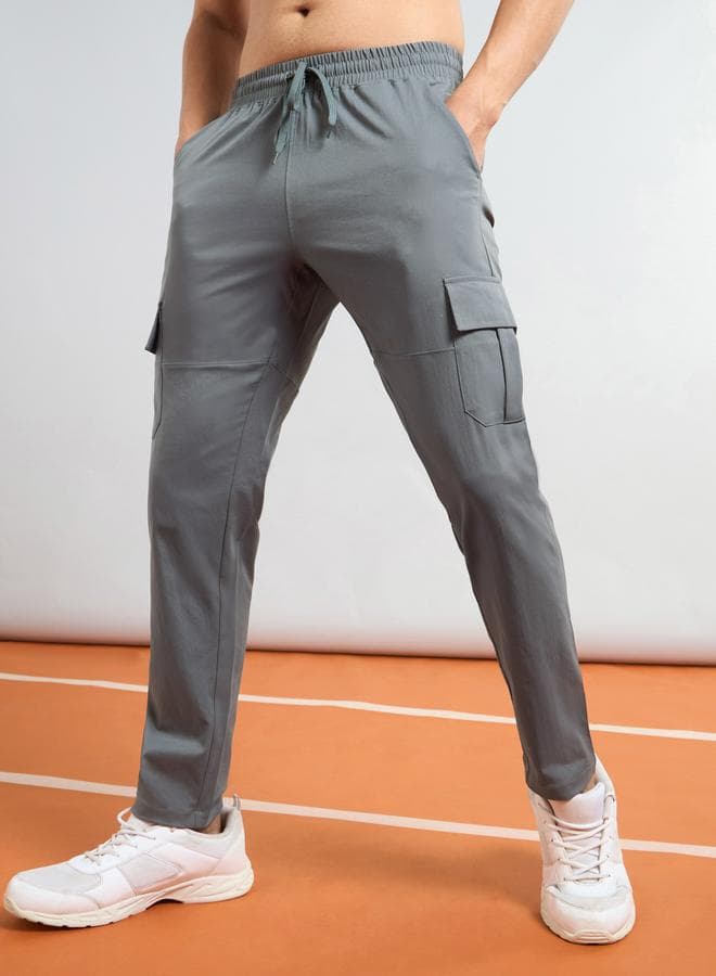 Grey Solid 2-Way Stretch Cargo Pants