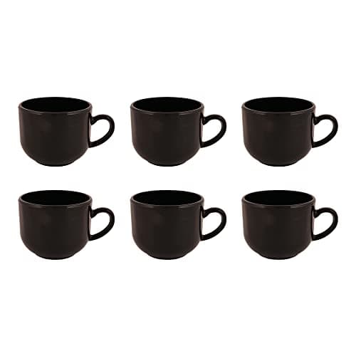LVOOK Opalware 6Pcs Premium Dark Black Tea Cup, Coffee Mug, Set of 6pcs (150ml)