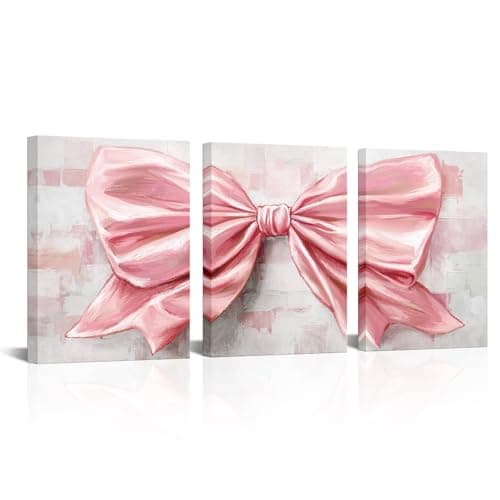 HOMEOART Bow Painting Canvas Print Bow Picture Bathroom Decor Bedroom Wall Decor 12x16inchx3Pieces Framed Pink