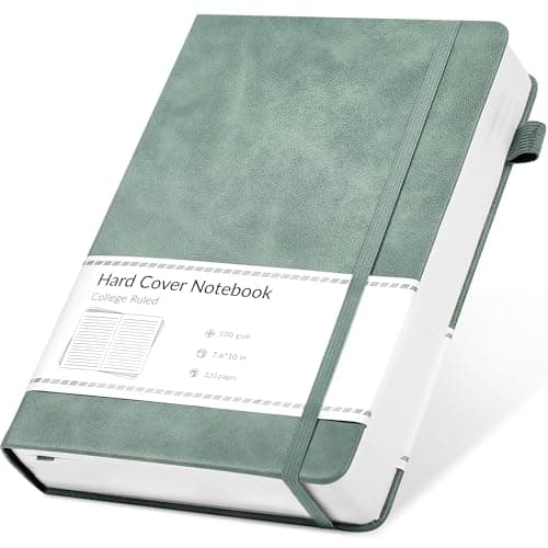 CAGIE Lined Journal Notebook, 320 Pages College Ruled Notebook, 100 Gsm Paper Thick Journal, B5 Hardcover Leather Journals for Writing Women Men, 7.6x10In, Green