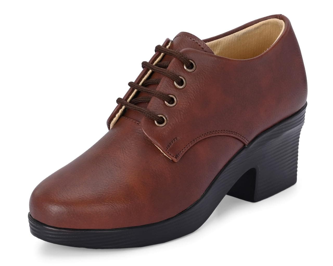 Karaddi Women's Formal Shoes | Lace up for Women Brown | Block Heel Derby Shoes Color Brown Size 7 UK/ind