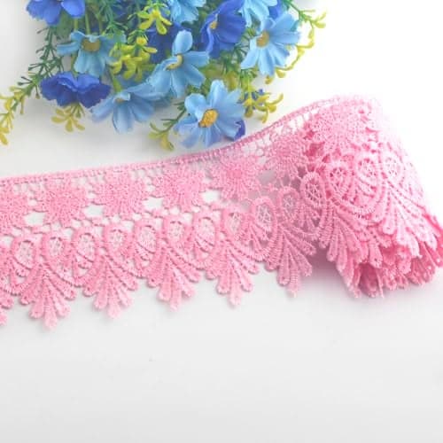 Kuasting 75 Yards Floral Lace Edge Trim 9CM Width Laces Trims with Tassel Europe Chips Pattern Inelastic Embroidery Lace Trim for Sewing Making DIY Crafts Gift Wrapping Wedding Decor Pink