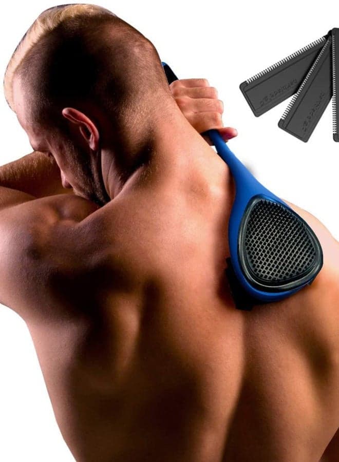 BAKblade 2.0/ELITE PLUS - Back Hair Removal and Body Shaver (DIY), Easy to Use Ergonomic Handle for a Close, Pain-Free Shave, 3 of the Wet or Dry Disposable Razor Blades, Scrubbing Sleeve Included
