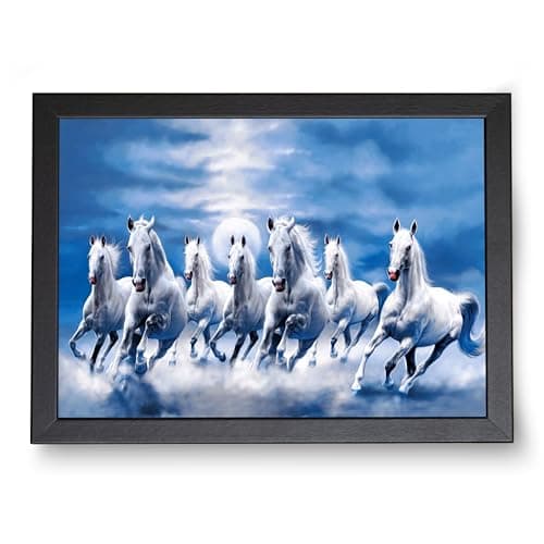 Rousrie 7 Horses Vastu Frame Painting For Bedroom, Living Room Home Décor Horse Running Wall Decoration, House Warming Gifts For New Home (50 By 35 Cm) (Design 5)