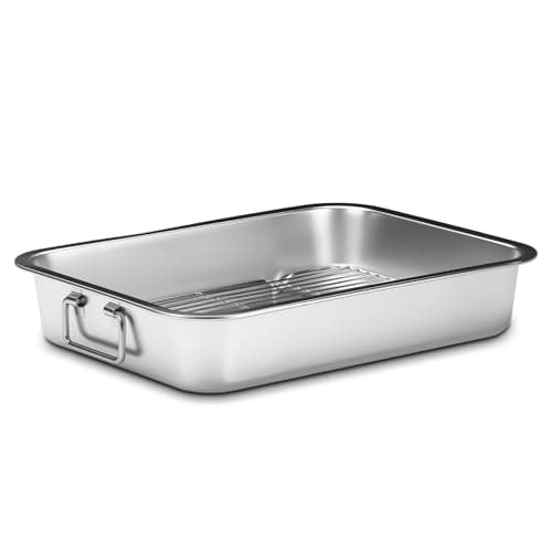 Stainless Steel Turkey Roasting Pan with Rack Handles Heavy Duty FoodSafe Turkey Pan Dishwasher Safe Perfect for Cooking Turkey and Steak for Thanksgiving and Christmas Standard