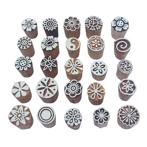 Royal Kraft Floral Wooden Block Printing Stamps Set of 25 DIY Henna Fabric Textile Paper Clay Pottery Blocks Bulk01_25F