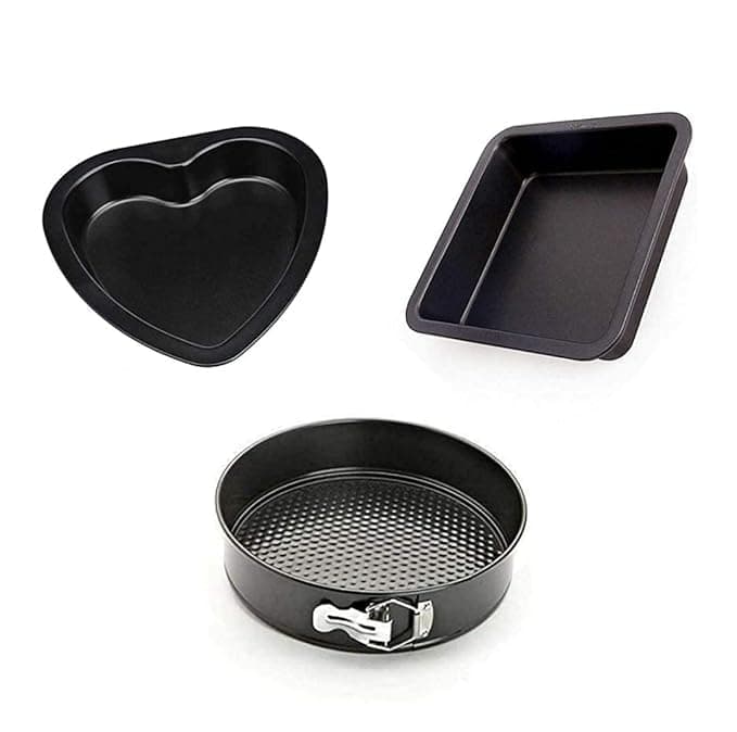 black sparrow NonStick Cake Mould I Teflon Coated Heart Square Round Shapes with Loose Base I Springform Removable Baking Pan I Cake Baking tins I Can be Used Microwave Oven I Black Set of 3 Pcs