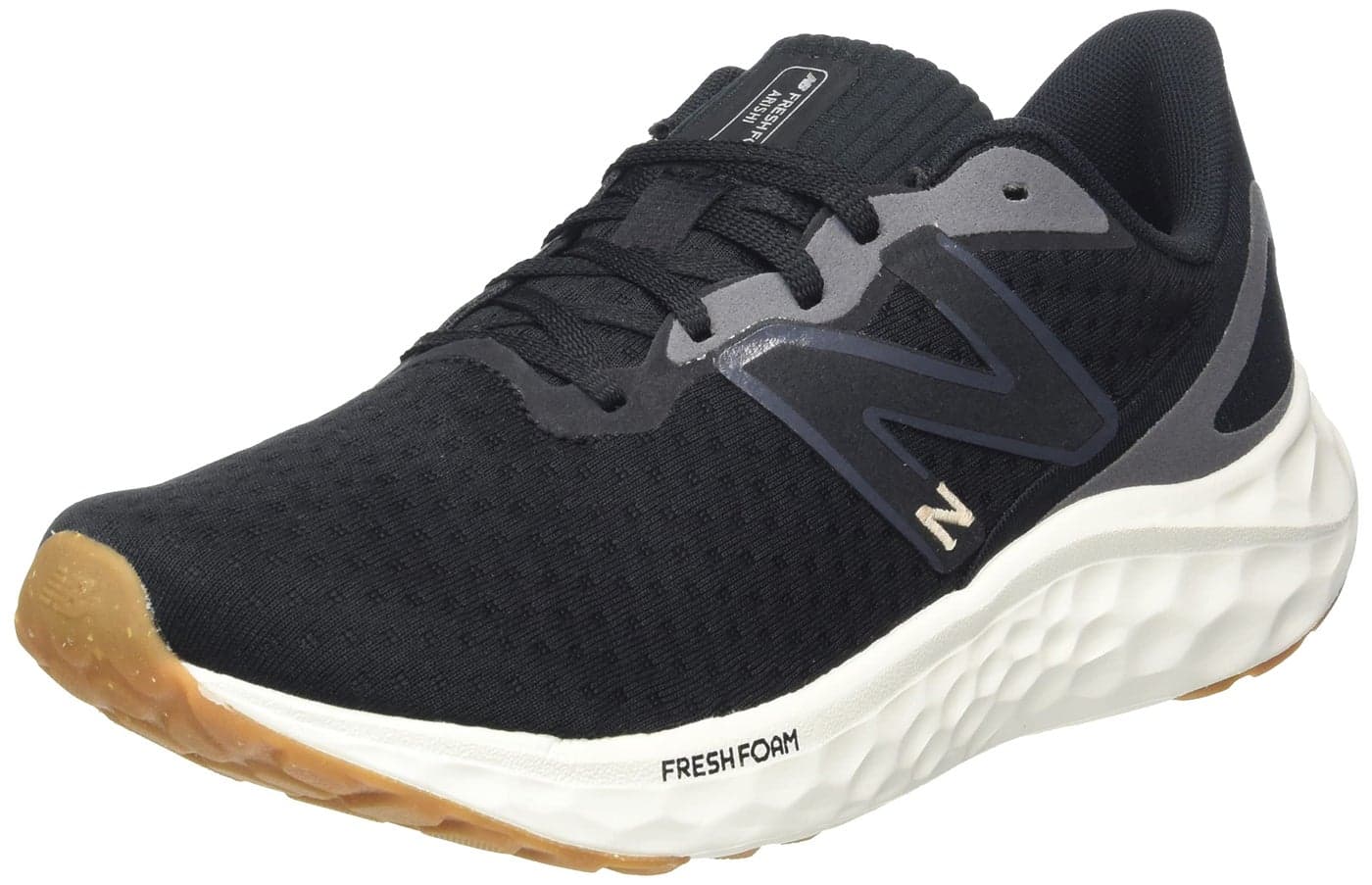 New Balance Women's Fresh Foam Arishi V4 Running Shoe, Black/Light Gold Metallic/Gum 2, 7.5