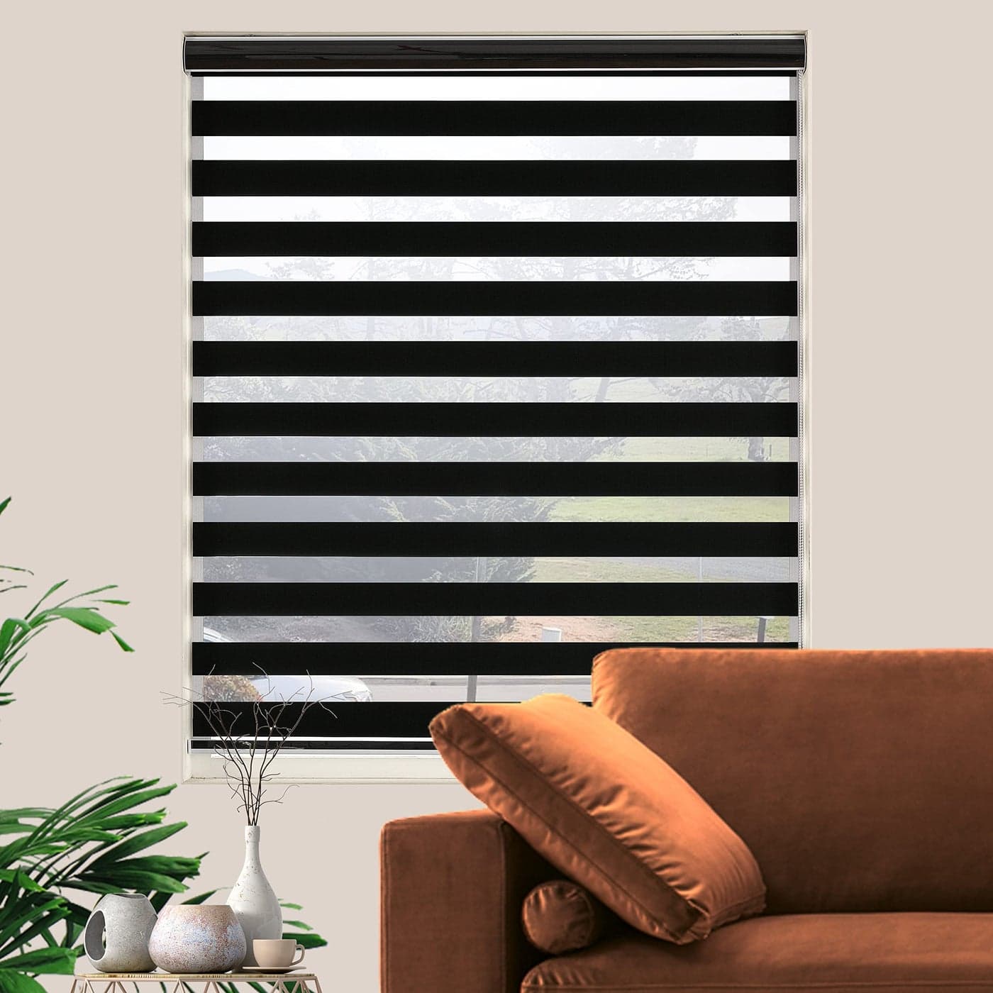 JIANGPIN TEXTILE Blackout Zebra Blinds Dual Layer FreeStop Room Darkening Zebra Shades Blinds for Indoor Windows Light Filtering Privacy Sheer Shade for Home33 W X 72 H Black