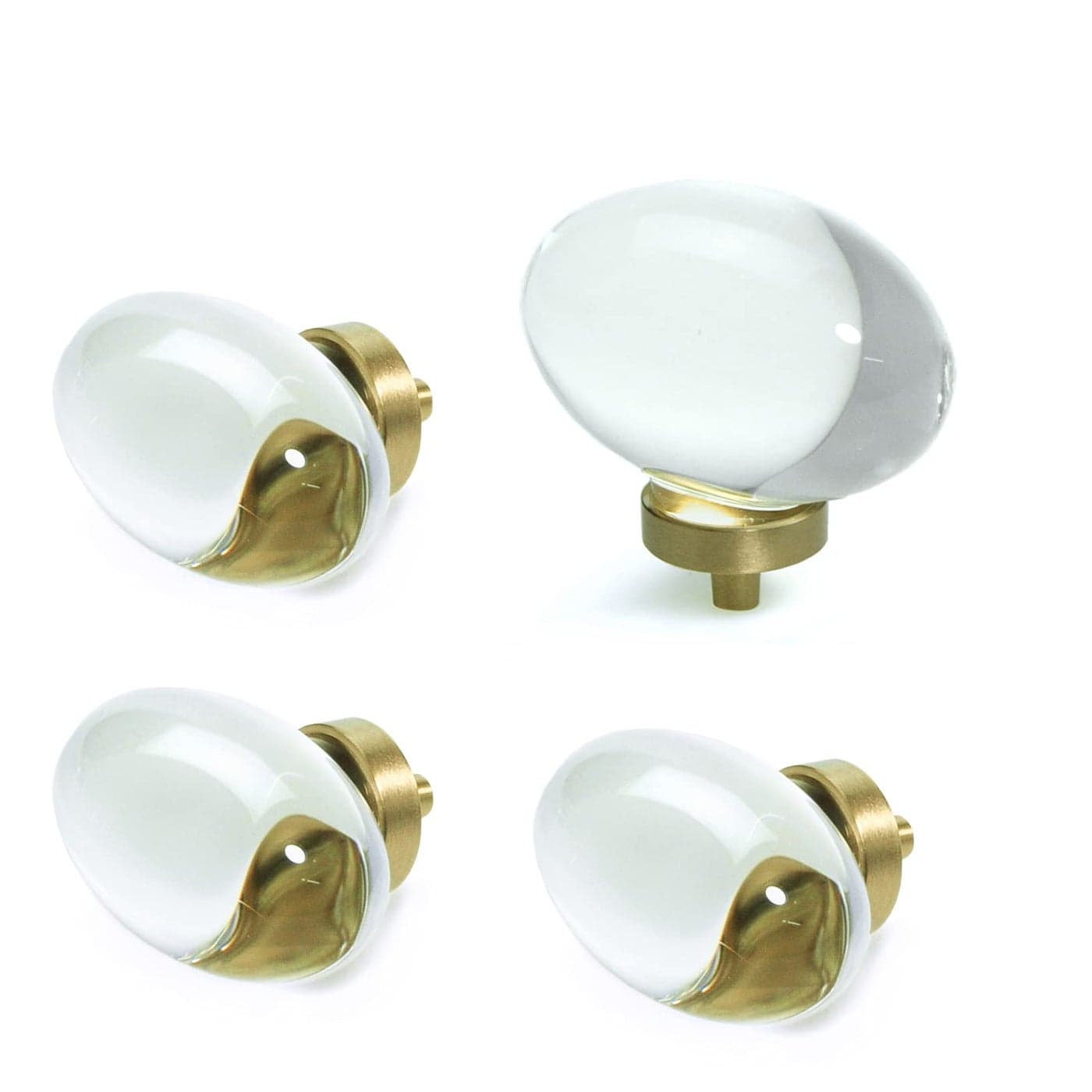 JEREVER 4 Pack Glass Brass Knobs Vintage Crystal Drawer Pull Cabinet Handle for Dresser Kitchen Bathroom Gold Furniture Hardware Egg Shape