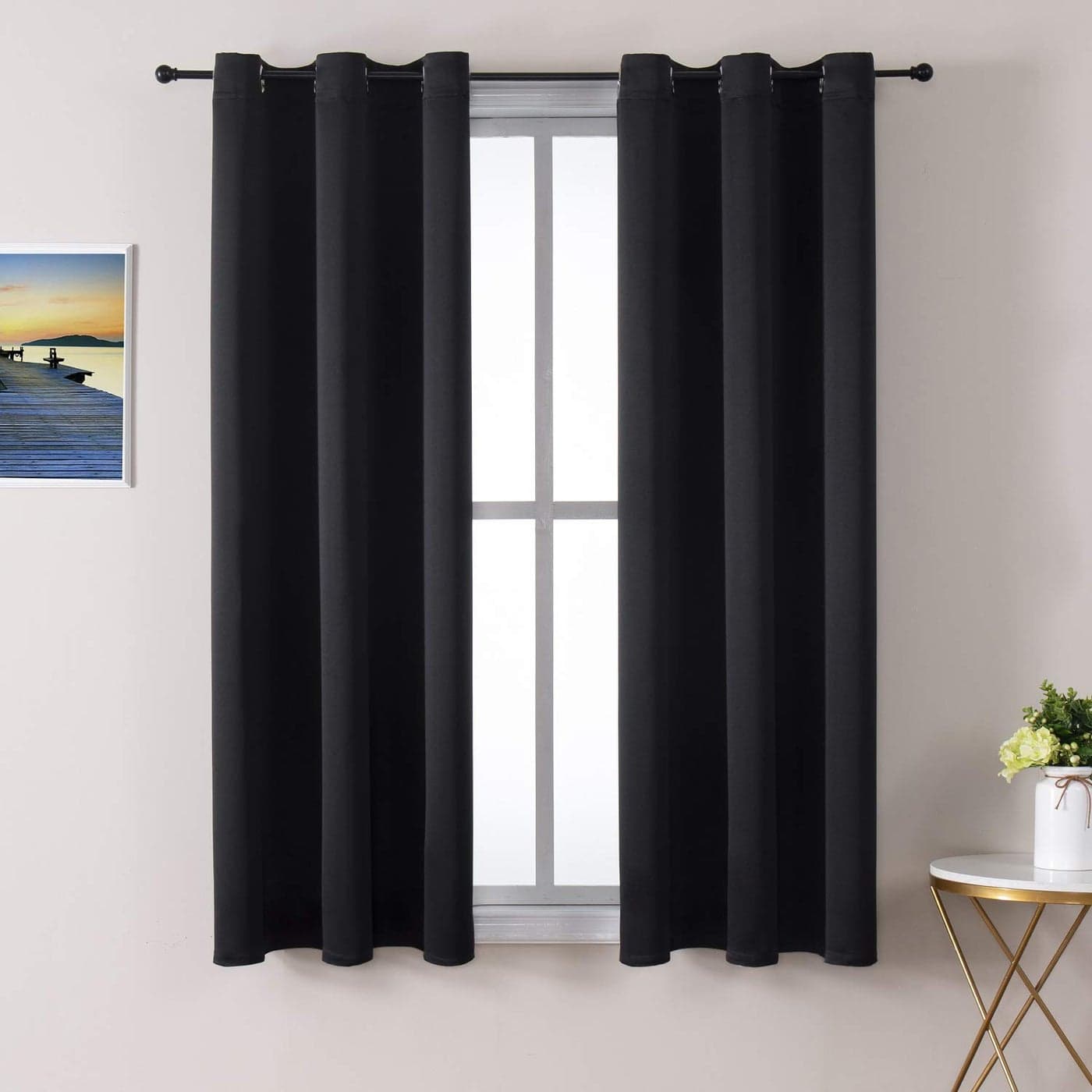 ChrisDowa Grommet Blackout Curtains for Bedroom and Living Room 2 Panels Set Thermal Insulated Room Darkening Curtains Black 38W x 45L