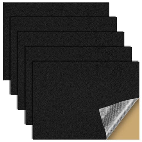 STHIRA® 5Pcs 8x11.8 inch Self Adhesive Leather Repair Patch for Car Interior, Sofa & Furniture Waterproof Seamless Synthetic PVC Leather Stickers, Easy DIY Peel & Stick for Sofa, Seat, Bike, Black