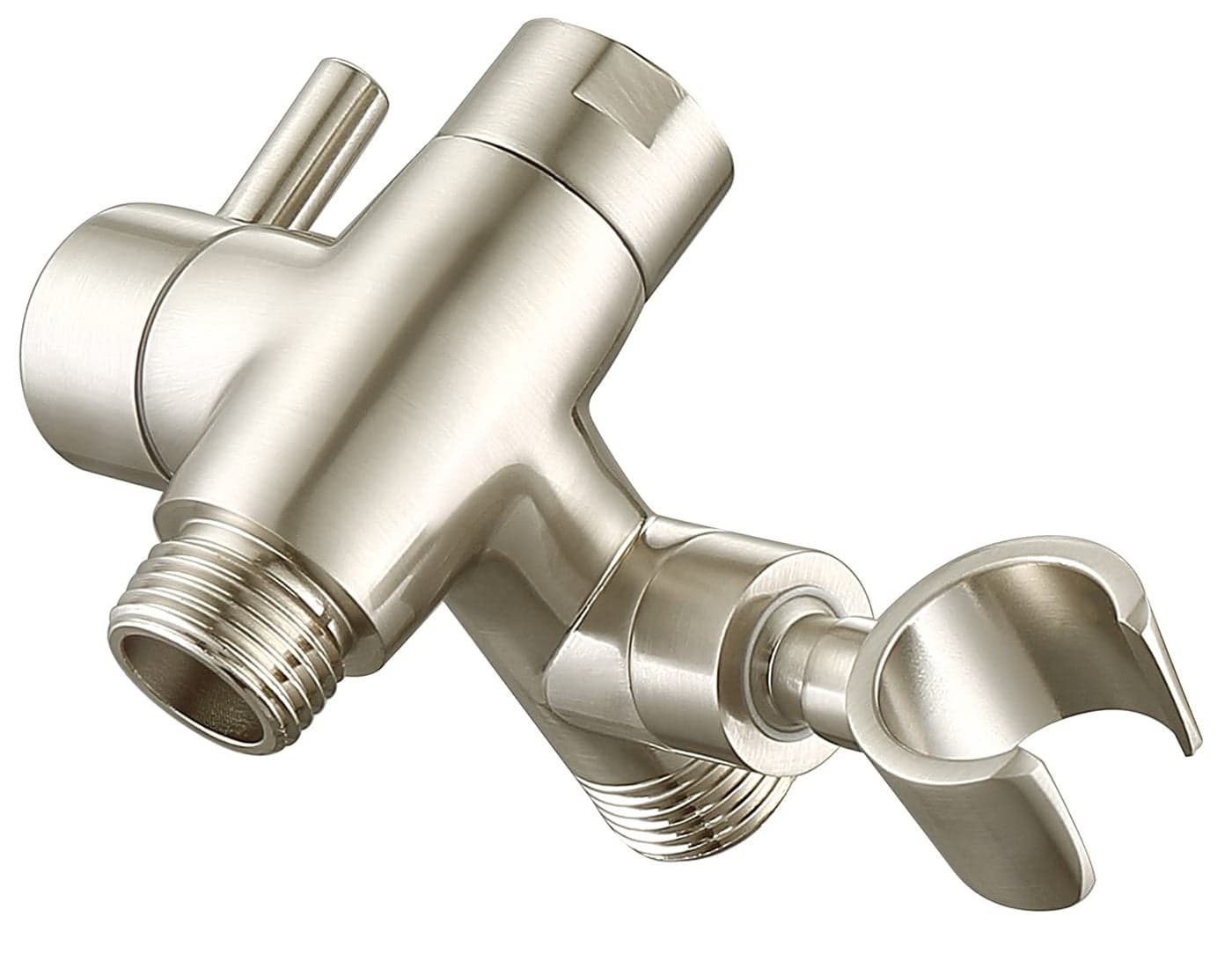 GPromise Solid Metal Shower Arm Diverter with Holder for Hand Held Showerhead and Fixed Spray Head G 12 3Way Bathroom Universal Diverter System Replacement Part Brushed Nickel