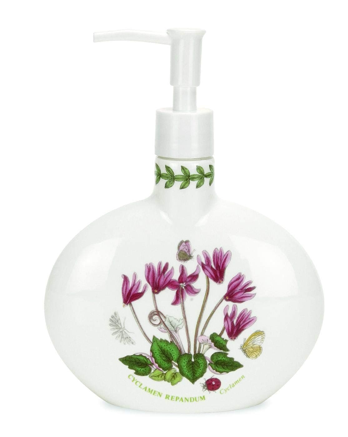 Portmeirion Botanic Garden Soap Dispenser, Cyclamen Motif - 7.5" Fine Earthenware with Chip-Resistant Glaze - Stylish & Functional for Bathroom or Kitchen Use - Made in England