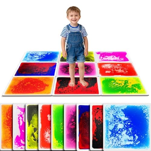 Onyoloy Sensory Floor Tiles 9PCS Liquid Play Mats for Kids Toddlers 37Y NonToxic Lava Tiles for Home Classroom Waterproof Colorful Sensory Toys for Autism Gross Motor Development