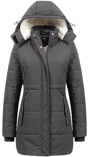 CREATMO US Women's Plus Size Waterproof Ski Outwear Parka Puffer Jacket Hooded Long Quilted Snow Coat Dark Grey M