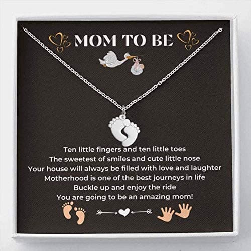 Mom To Be Gift - Baby Feet Pendant Necklace with a Message Card Pregnancy Present for First Time Moms Expecting Women Pregnant Wife Sister Daughter Mother's Day Christmas Birthday