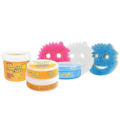 Scrub Daddy Sponges Household Cleaning Supplies Bundle PowerPaste Cleaning Putty Tangerine Clean PowErase Gel All Purpose Cleaner Scrub Mommy 3 Pastes 3 Sponges