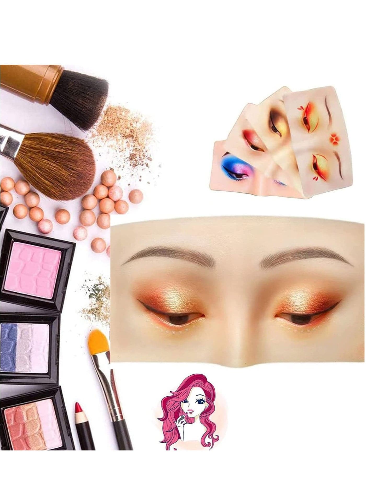 Makeup Practice Board 3D Realistic Pad Eyes Eyelash Makeup Practice Face Mannequin Face Silicone Bionic Skin Makeup Practice for Cosmetologist Eye Makeup Practice Model for Makeup Starter