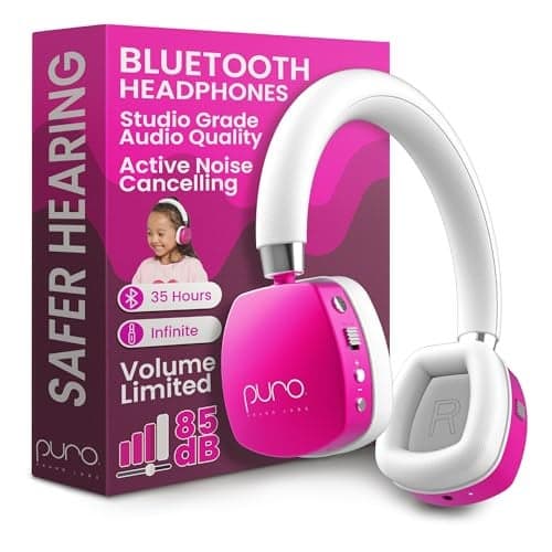 Puro Sound Labs Noise Cancelling Headphones for Kids 85 dB Volume Limit Built in Mic 35Hour Battery Lightweight On Ear Design Comfy Fit Bluetooth Headphones for Kids PuroQuiet Plus Pink