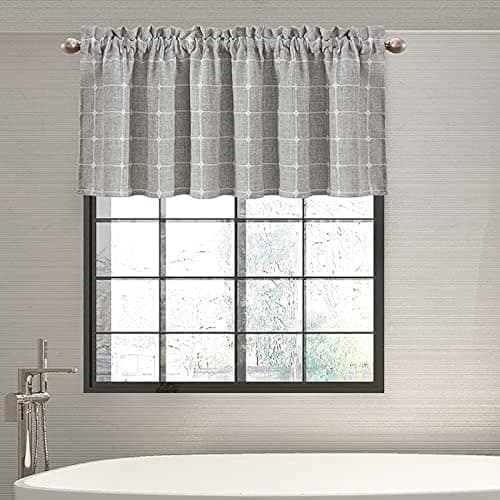 Shunjie.Home 2 Pack Farmhouse Valances for Windows, Light Filtering Linen Plaid Curtain Valances, Semi Sheer Window Valance for Kitchen Bedroom Bathroom Living Room (Light Gray, 52" x 18")