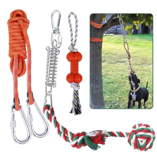 HOPET Dog Rope ToysDog Outdoor Bungee Solo Hanging ToyTether Tug of War Dog Toys for Pitbull Small Large Aggressive Chewers Dogs to Exercise