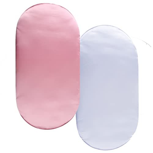 Satin Bassinet Sheet Set 2 Pack Ultra Soft Silk Fit for Rectangle Hourglass Oval Bassinet Mattress Protect for Baby Hair and Skin Cradle or Bassinet Sheets Pink White