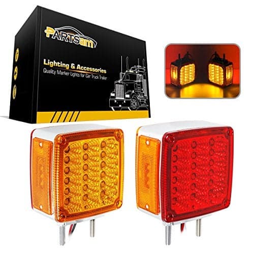 Partsam 2x Truck Trailer Square Double Face Pedestal Stop Turn Tail Light Amber/Red 39 LED for Trucks