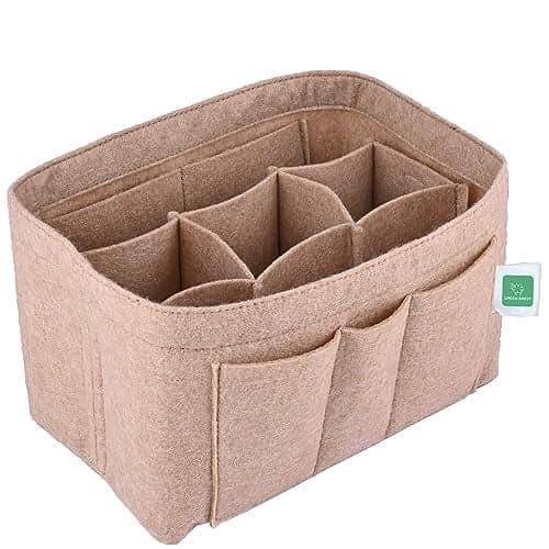 GREENSHEEP Women Felt Purse Organizer Storage Bag for Ladies Handbag Tote Bag Glasses Keys- (Beige, Small, 8.85x4.5x5.5 inch)