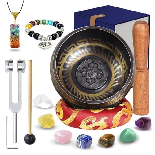 Tibetan Singing Bowl Set (16Pcs) - Pure Sound - 3.5 inch Brass Material - 100% Handmade - for Sound Healing, Chakra Balancing, Meditation, Mindfulness, Stress Relief Tools, Unique Spiritual Gifts