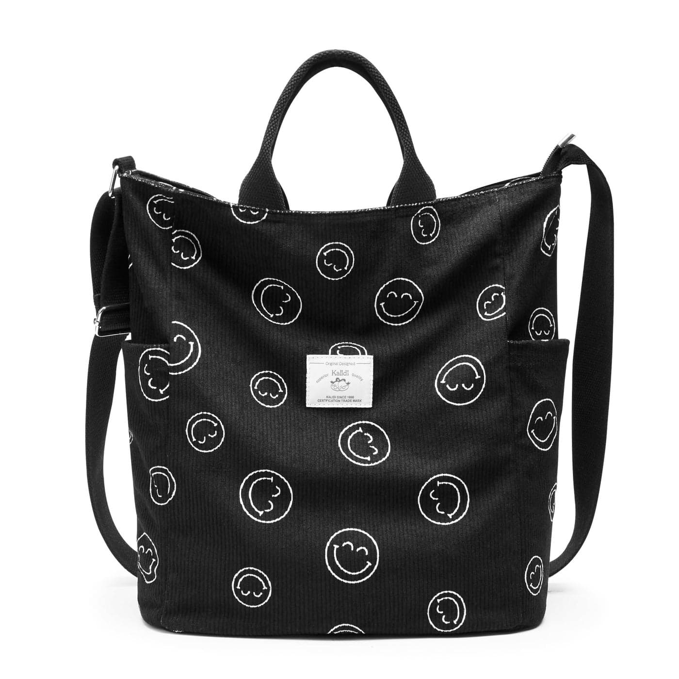 KALIDI Corduroy Tote Bag, Large Messenger Bag Shoulder Hobo Crossbody Zipper Bag Casual Work Shopping Women Black