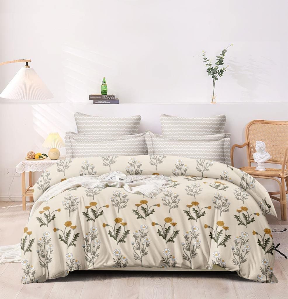 Castiqa Premium Cotton King Size Quilt Cover/Duvet Cover/Rajai Cover/Blanket Cover With Zipper 90 X 100 Inches (Cream Orchid), 210 TC