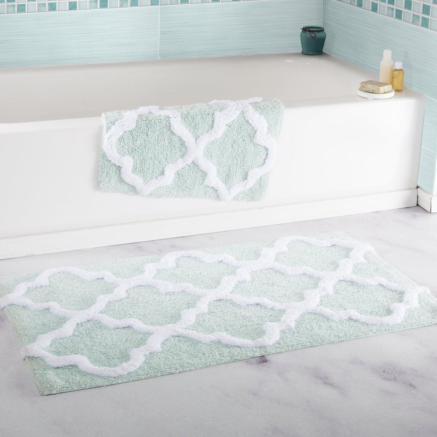 Bedford Home 100 Cotton 2 Piece Trellis Bathroom Mat Set Seafoam