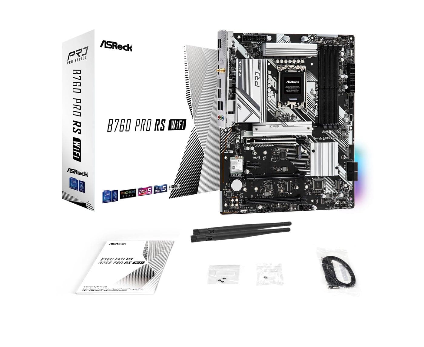 ASRock B760 Pro RS WiFi 6E LGA1700 HDMI DisplayPort eDP Intel B760 ATX Motherboard DDR5 192GB 7200+ (OC) MHz SATA3 6.0 Gb/s USB3.2 Gen2 2.5G LAN PCIe5.0 M.2 64Bit