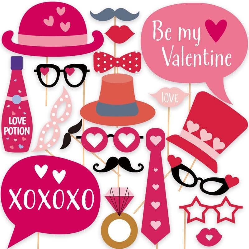 Valentines Day Photo Booth Props DIY Funny Disguise Props Selfie Photobooth Props for Photoshoot Creative Backdrop Decorations Booth Prop Pose Sign Kit for Party Supplies 20 PcsSet
