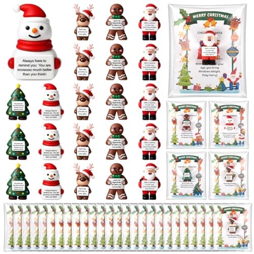 Gejoy 25 Set Positive Mini Figurines Gifts Miniature Emotional Mini Rubber Toy with Positive Card Gift Bags Inspirational Birthday Gifts for Coworkers Employees Santa Style