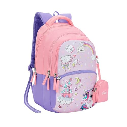 Genie Stardew School Backpack for Girls|17 In-27 Ltr with Three Compartments,Side Pockets and Light Weight with Padded Shoulders|Best for Books,Stationery,Lunch Box & Essentials-Lavendar,Lavender