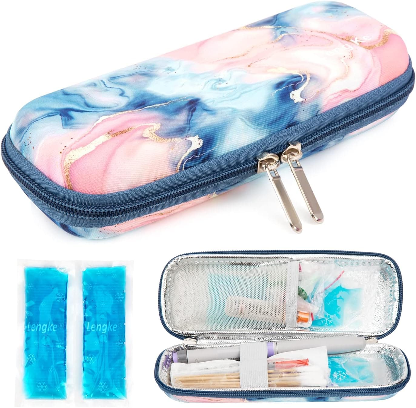 YOUSHARES Insulin Cooler Travel Case - Diabetic Insulated Organizer Portable Cooling Bag for Medication Cooling Insulation, Insulin Pen Case with 2 TSA Approved Cooler Ice Pack (Quicksand Powder)
