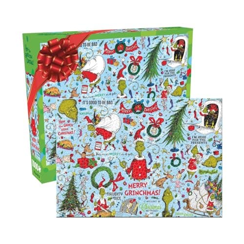 AQUARIUS Dr Seuss Grinch Wrapping Paper 1000Piece Puzzle Holiday Jigsaw for Adults and Kids Officially Licensed Christmas Collectible